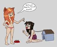 drawing vore color domination red_hair shrunken_people cruel cat_girl dog_girl no_background beatricegiganta nyu_kinks petplay