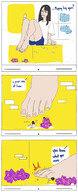 drawing feet black_hair color long_hair clothed toes barefoot anime brunette sequence story short_hair unknown_artist sitting foot_crush looming shrunken_woman looking_down hiding under_foot dialogue panels imminent_crush raised_feet keep_your_hands_off_eizouken kanamori_sayaka asakusa_midori mizusaki_tsubame