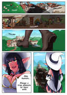 drawing giantess comic black_hair color long_hair destruction cleavage buildings anime high_angle low_angle scared story elf witch earthquake town looming walking looking_down outdoors screaming jewelry panels running_away bangs sound_effects pointed_ears bubimun