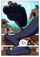 drawing giantess feet comic black_hair color long_hair toes buildings soles anime low_angle smiling story socks elf witch foot_crush town looming teasing looking_down outdoors under_foot tinies point_of_view thigh_highs looking_at_viewer dialogue panels running_away bangs looking_at_tiny pointed_ears bubimun