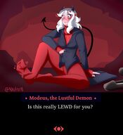 drawing white_hair feet blushing horns color long_hair clothed toes soles anime demon red_eyes insole story socks succubus tights foot_worship sitting demoness hell heart trapped shrunken_person willing foot_slave monster_girl raised_foot dialogue in_sock discarded_footwear helltaker modeus_(helltaker) nauartn