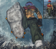 drawing feet city color destruction clothed toes cleavage buildings soles anime purple_hair military sweat low_angle yilx socks gloves underboob foot_crush muscles airplane explosion looming abs walking fighting foot_print vehicles dark_skin smoke outdoors point_of_view raised_foot imminent_crush debris beret metal_slug cutaway bare_midriff covered_eyes metal_slug_attack growth_(metal_slug)