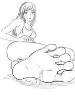 drawing feet blushing monochrome butt barefoot shrunken_person no_background looking_at_tiny site20