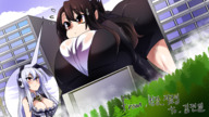 drawing giantess white_hair city color long_hair cleavage huge_breasts brunette zergling