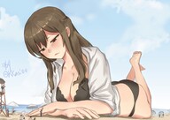 drawing giantess panties color beach barefoot cleavage brunette brown_eyes lying_down looking_down kkasi00