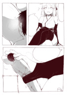 drawing feet comic monochrome bondage shrunken_man stuck_to_foot looking_at_tiny heh030 fate/grand_order fate_(series) okita_souji