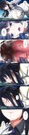 drawing giantess vore giga city black_hair color blue_eyes huge_breasts breast_crush open_mouth exrumya