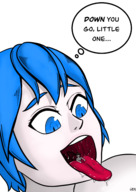 drawing vore color tongue blue_eyes mouth blue_hair short_hair imminent_vore on_tongue no_background garber09 head livia
