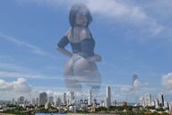 giantess collage panties giga city butt brunette multiple_sizes giantesses clouds outdoors sky looking_back looking_at_viewer donerofthings