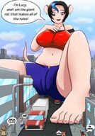 drawing giantess feet city black_hair color destruction toes barefoot rampage shorts joethevenezuelan rat_girl