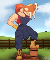 drawing color futanari clothed red_hair ponytail mini_giantess cow bulge sheela