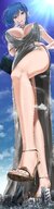 drawing giantess feet city mega color destruction blue_hair low_angle sandals foot_crush looking_down rakia