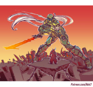 breasts drawing giantess city blonde color destruction huge_breasts doom genderswap n647 doomslayer crucible marauder_(doom)