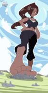 drawing giantess feet giga city color destruction barefoot brunette low_angle smiling foot_crush dark_skin gamefreakdx