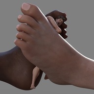 nude feet toes barefoot soles foot_play shrunken_man giantesses dark_skin between_feet no_background digital_render loca-lyn