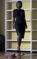 nude feet black_hair clothed toes high_heels domination smiling lying_down short_hair bondage shrunken_man dark_skin indoors under_foot looking_at_viewer bangs digital_render open_toe gfsm