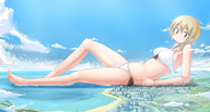 bikini drawing giantess giga city blonde color destruction ochiko_terada ocean yellow_eyes lying_down looking_down