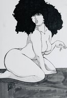 drawing giantess nude monochrome kneeling between_fingers oddoldsoul