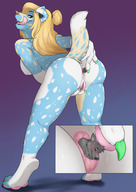 drawing nipples nude pussy feet furry wolf blushing masturbation anthro dog blonde color large_breasts long_hair green_eyes smiling paws anal_insertion canine bending_over shrunken_man asshole willing nail_polish looking_back sideboob licking_lips green_nails no_background cutaway rooc border_collie 2824bob