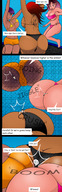 bikini drawing color butt butt_crush purple_hair pink_hair red_hair shrunken_men trampoline shygiantess