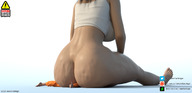 feet large_breasts butt clothed toes barefoot butt_crush shrunken_person semi_nude thumb under_butt no_background digital_render bare_legs unseenharbinger sitting_on_tiny