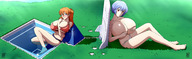 bikini drawing giantess panties blushing color destruction blue_eyes red_eyes blue_hair huge_breasts multiple_sizes embarrassed rei_ayanami neon_genesis_evangelion pool giantesses forest looking_at_viewer ripped_clothing orange_hair covering_breasts ydbunny asuka_langely_sohryu nerv