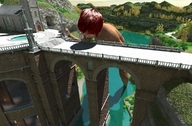 giantess nude landscape mega bridge red_hair medieval short_hair kissing lake digital_render