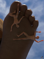 nude feet penis toes barefoot soles low_angle shrunken_men foot_crush cruel dark_skin outdoors under_foot jewelry toe_ring digital_render vorifax
