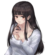 drawing color handheld brunette brown_eyes shrunken_woman looking_at_viewer no_background kuroihassan