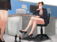 drawing color high_heels brunette red_hair sitting shrunken_people looking_down kuroihassan