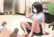 drawing feet upskirt black_hair color handheld barefoot blood brunette sitting shrunken_people dangle kuroihassan