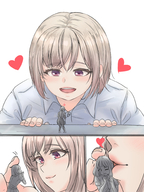 drawing gentle blonde color scared shrunken_woman no_background looking_at_tiny kuroihassan