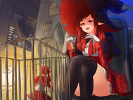 drawing color handheld red_eyes gloves red_hair sitting shrunken_people cage dangle kuroihassan
