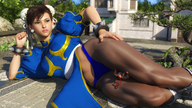 clothed buildings brunette stockings lying_down thong chun_li street_fighter hand muscles between_legs ryu shrunken_man outdoors jewelry thigh_crush trees bangs struggling thick_thighs looking_at_tiny digital_render hair_buns mundogts