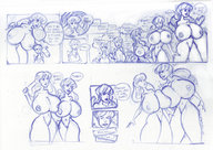 drawing growth giantess monochrome long_hair breast_expansion wizdomtooth amazon giantesses