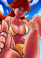 bikini drawing color blue_eyes cleavage brunette shrunken_man looking_down luigi licking_lips princess_daisy gtsleuth
