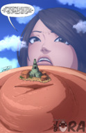 drawing nipples giantess giga color buildings brunette brown_eyes dialogue on_nipple jora-bora
