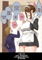 drawing comic color large_breasts clothed brunette brown_eyes mini_giantess maid_uniform intimidation servant uru bullying