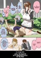 drawing comic color large_breasts clothed brunette brown_eyes mini_giantess maid_uniform intimidation servant uru bullying