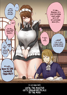 drawing comic color large_breasts clothed brunette brown_eyes mini_giantess maid_uniform intimidation servant uru bullying