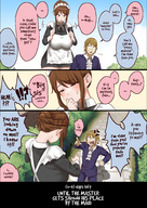 drawing comic color large_breasts clothed brunette brown_eyes mini_giantess maid_uniform intimidation servant uru bullying