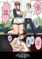 drawing comic color large_breasts clothed brunette brown_eyes mini_giantess maid_uniform intimidation servant uru bullying