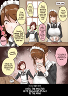 drawing comic color large_breasts clothed brunette brown_eyes mini_giantess maid_uniform intimidation servant uru bullying