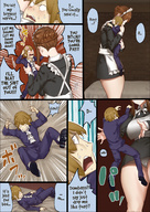 drawing panties upskirt comic color large_breasts clothed handheld angry brunette brown_eyes scared mini_giantess falling maid_uniform intimidation servant uru bullying