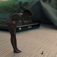wings fairy multiple_sizes phone shrunken_woman teasing looking_down looking_at_tiny digital_render caddyisraddy fizzle