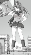 drawing giantess panties city upskirt monochrome black_hair buildings seo_tatsuya boots ace_attorney kay_faraday