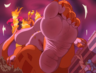 drawing giantess pokemon nude pussy furry horns tail city mega color huge_breasts fire looking_down point_of_view raised_foot charizard itsazack