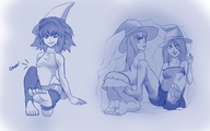 drawing feet vore monochrome long_hair giant male clothed toes barefoot soles anime angry smiling short_hair sitting shrunken_woman inside_stomach licking_lips bangs internal_view cramped no_background witch_hat femboy stirrups freimgul fate/grand_order fate_(series) astolfo