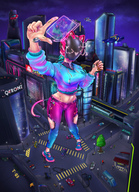drawing giantess city color destruction handheld buildings vehicle_crush helmet selfie foot_prints micwhyss cyberpunk
