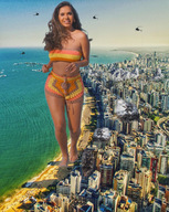 giantess collage city mega destruction beach barefoot ocean helicopter brunette looking_at_viewer zebos2003 foot_prints